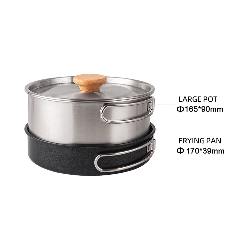Stainless Steel Camping Cookware Set with Pot Frying Pan Kettle E40642