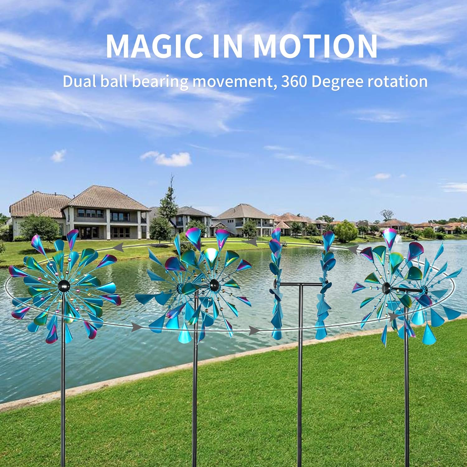 Kinetic Wind Spinners Outdoor Metal, 72 Inches Wind Catchers with Metal Stake C73722