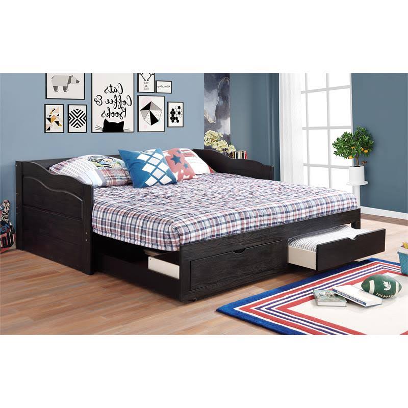 Black Wood Twin Daybed with Trundle A87793