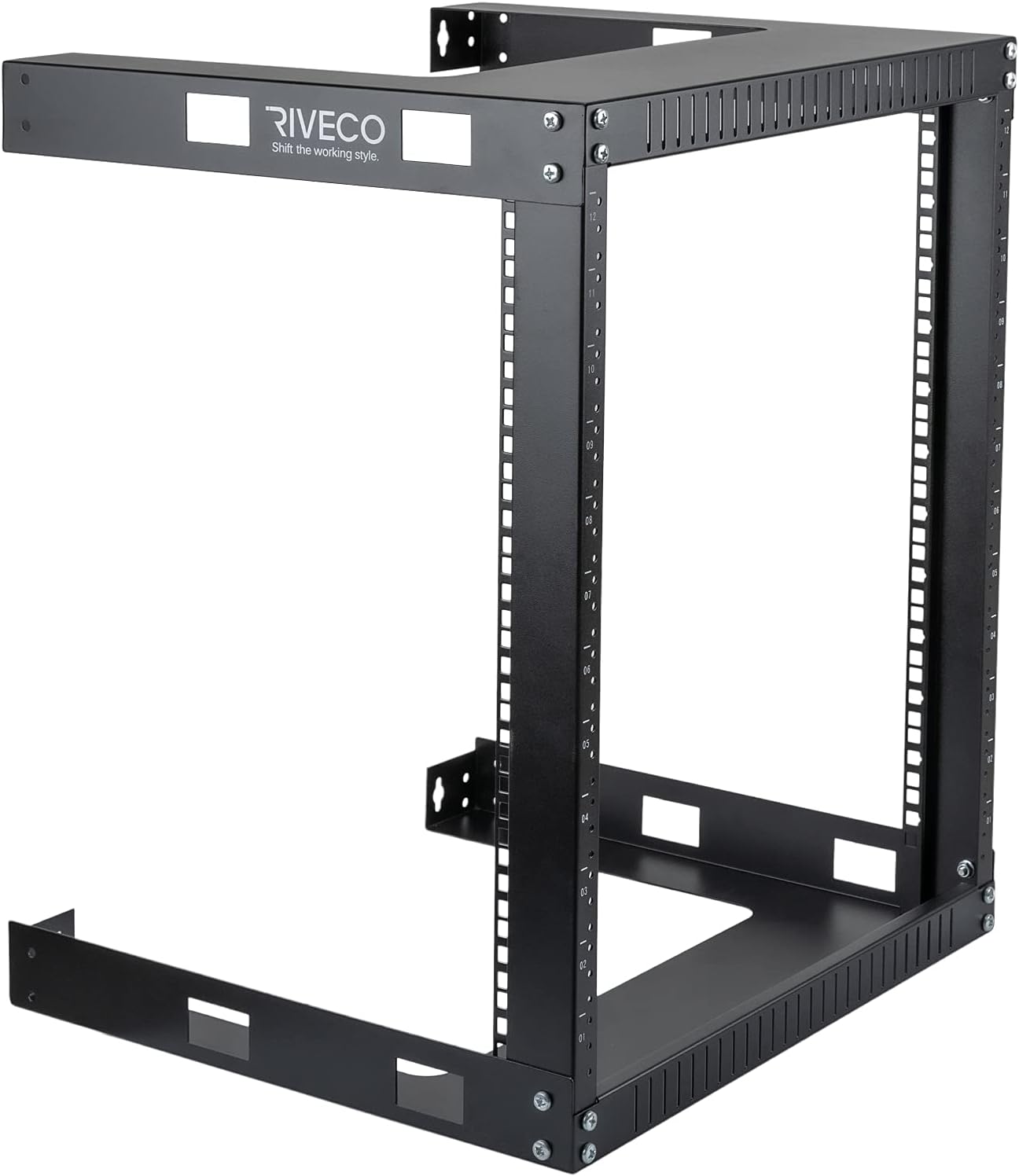 Black 12U 19 Wall Mount Server Rack, 17.7 Deep 2 Post Open Frame Cabinet E6532