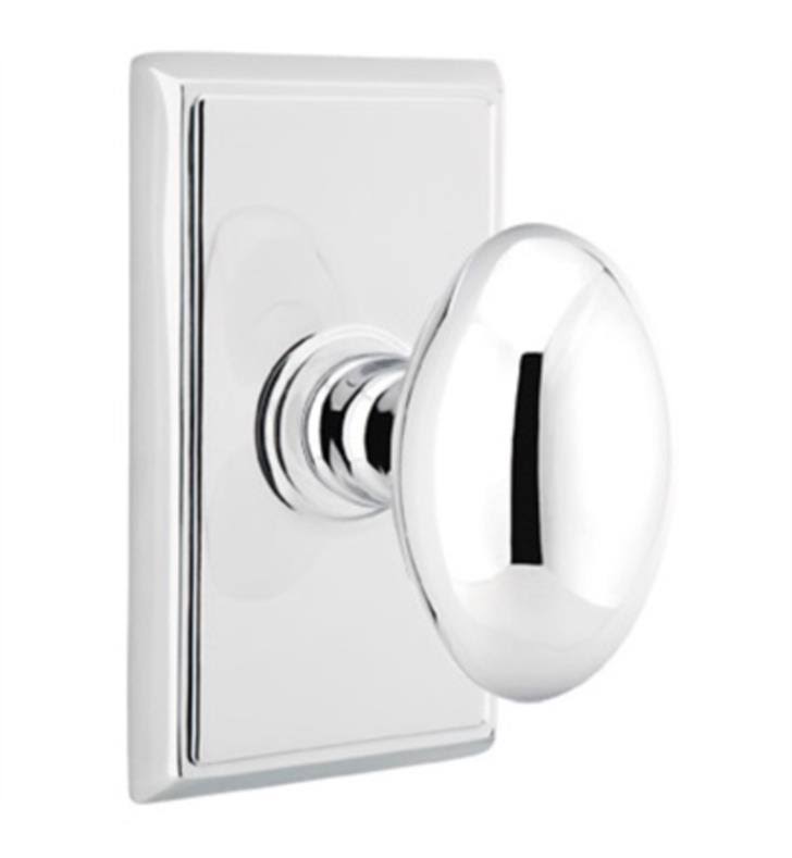 Passage Set with Rectangular Rosette and Knob, Unlacquered Brass R5563