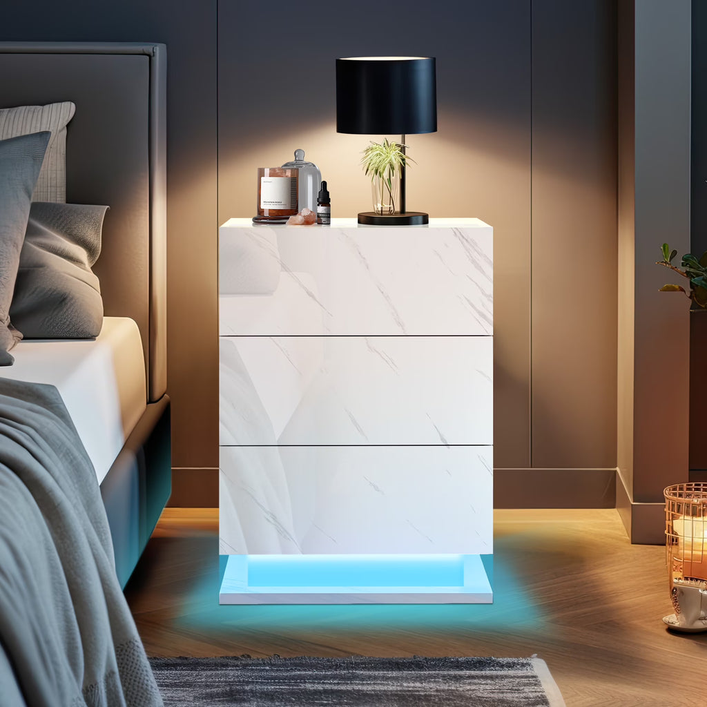 3 Drawers LED Nightstand with Drawer R3629