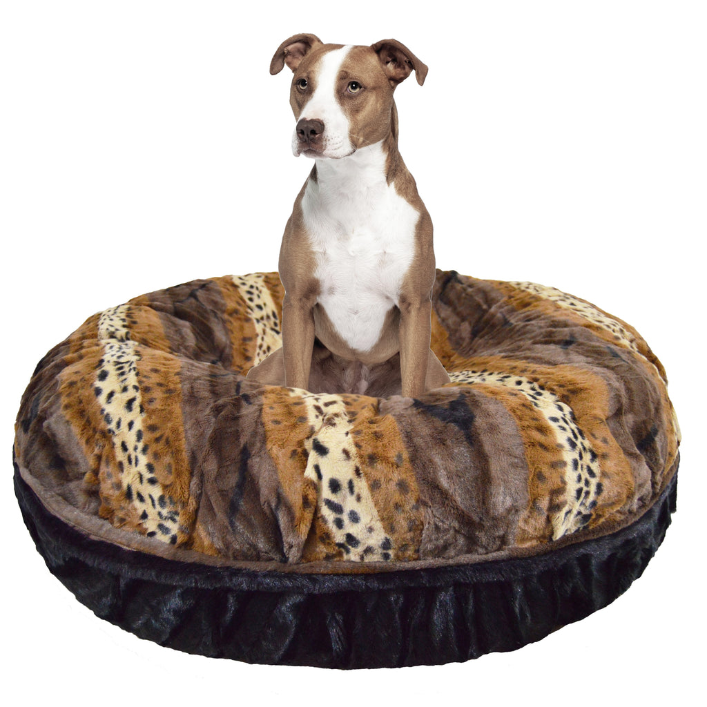 Black Puma Extra Plush Faux Fur Bagel Pet Bed K620