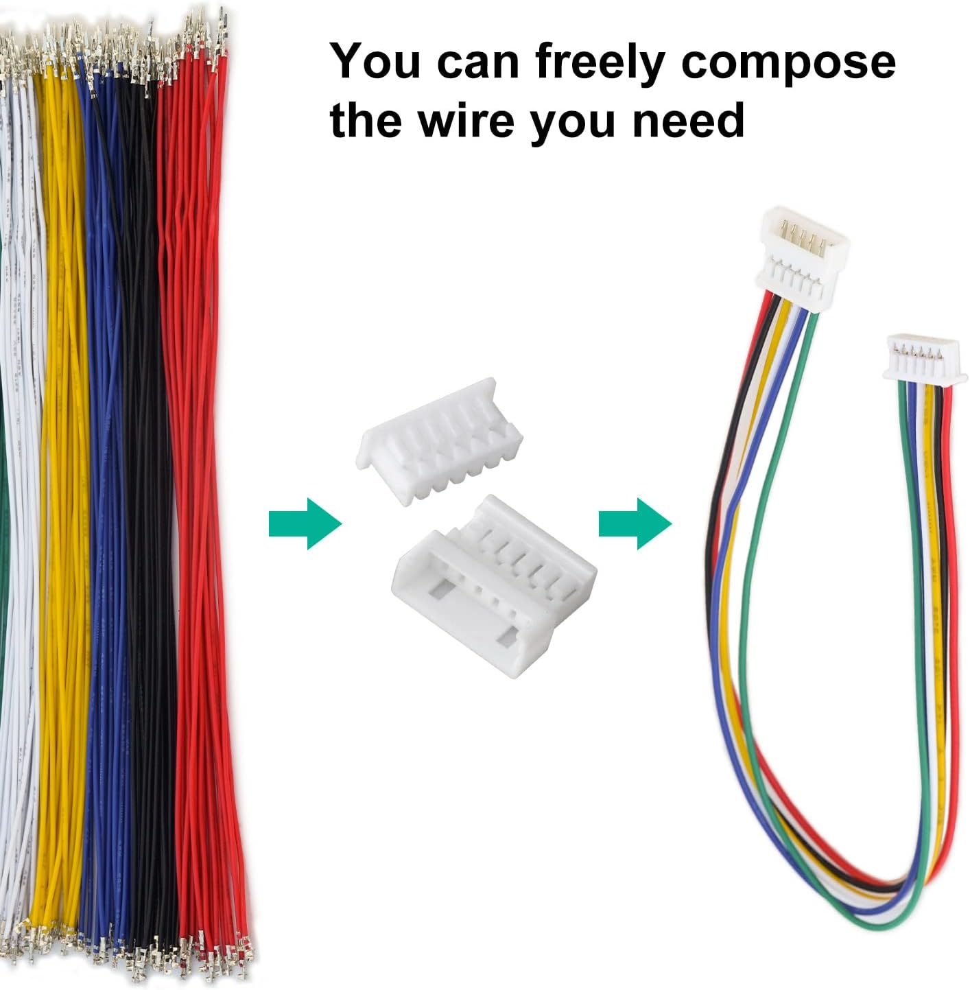 MX 1.25 Male Female Connector Kit with Pre-Crimped Cables, 240pcs Connectors and 200pcs 28AWG Cable R36828