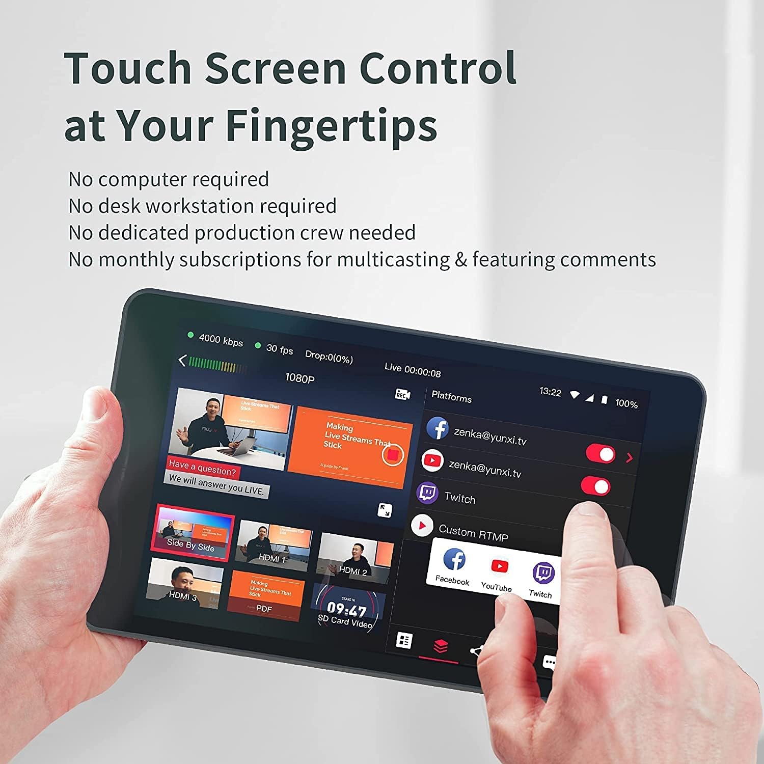 YoloBox Pro All-in-One HDMI Monitor Wi-Fi 8-Inch Screen Portable Multi-Camera Live Streaming Studio USB Type-C Input Power Bundle Y7281