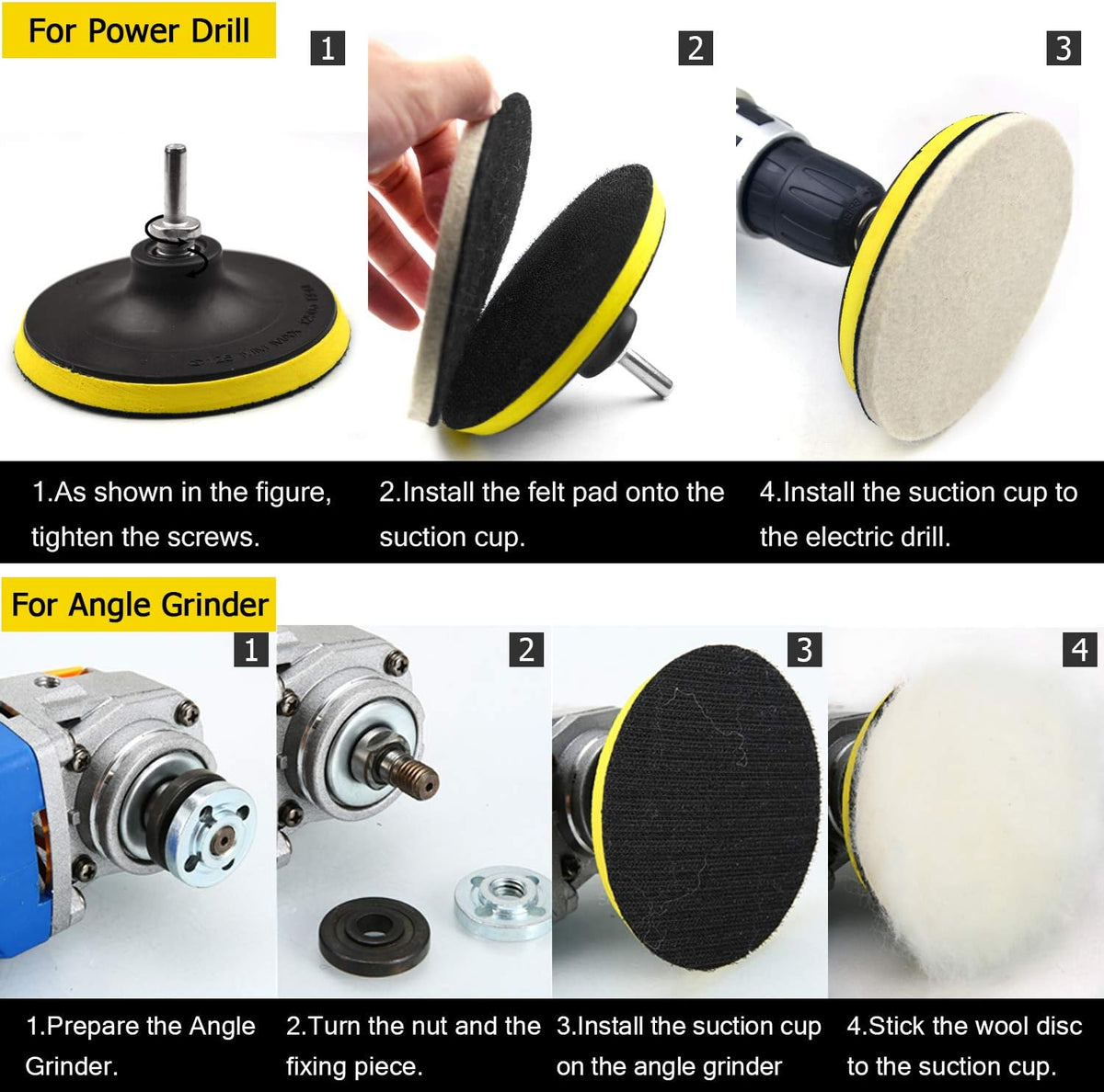 6 Inch 8PCS Wool Buffing Pads Kit with 5/8''-11 Thread Hook & Loop Backer Plate M727298