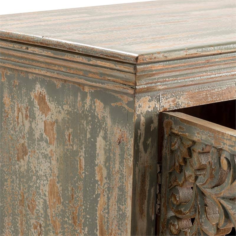 Mango Wood Carved 2 Door Cabinet Y783