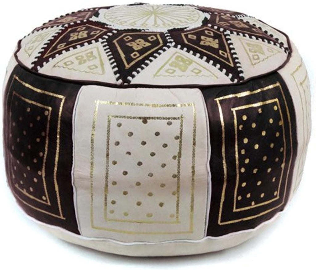 Black/Beige Moroccan Leather Pouf D486