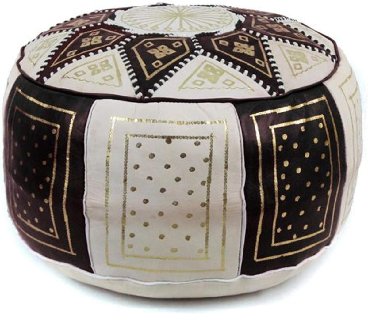 Black/Beige Moroccan Leather Pouf D486