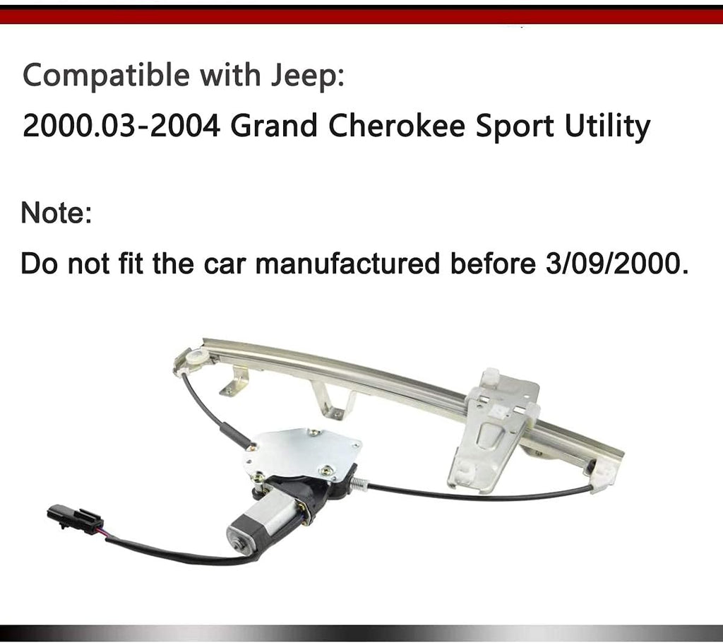 Power Window Regulator with Motor Assembly for Jeep Grand Cherokee 2001-2004 Pack of 2 R695