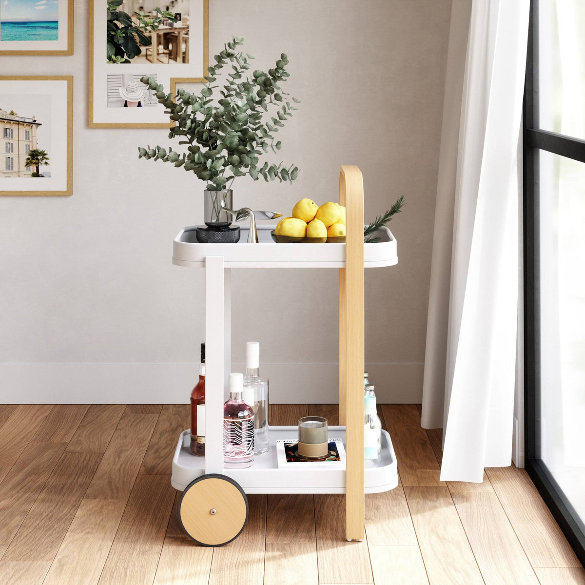 White-Natural Bar & Serving Cart G467136