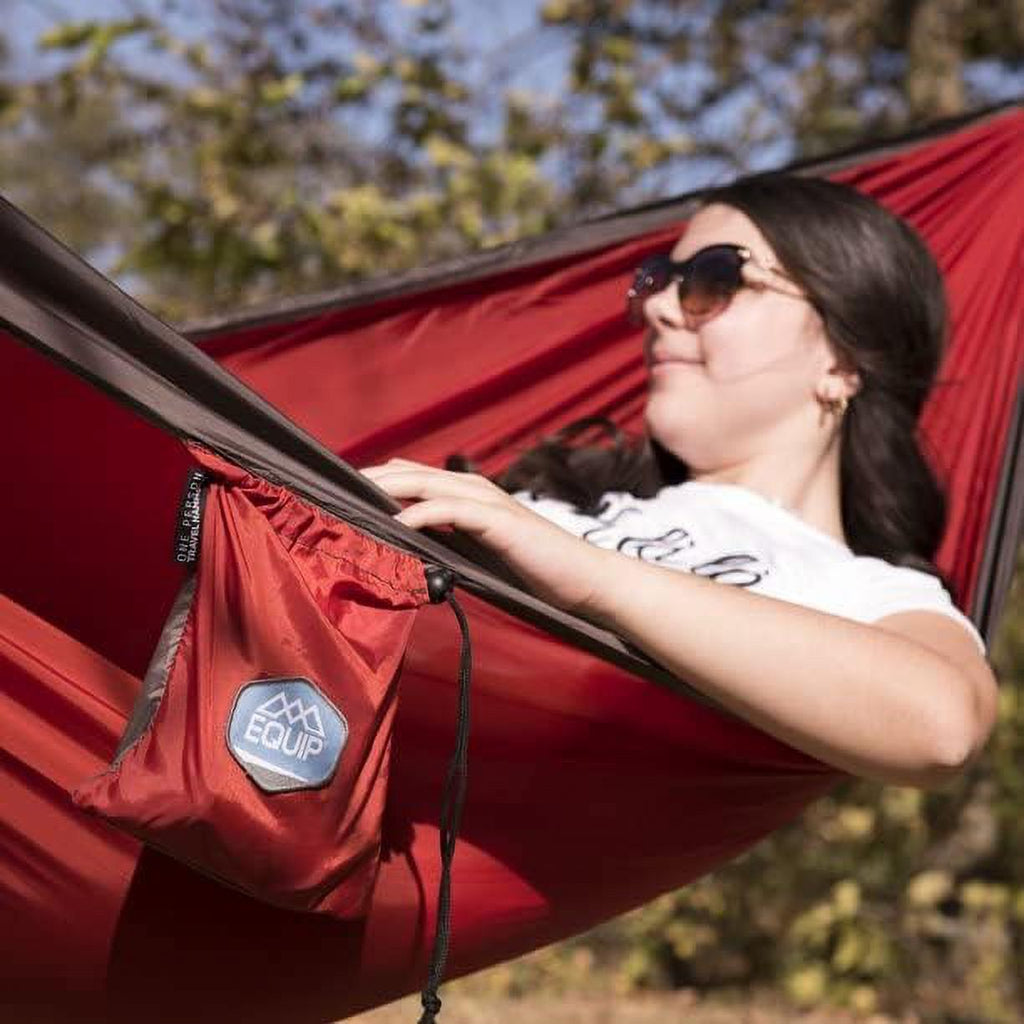 Lightweight Portable Nylon Camping Hammock, 1 Person Red And Taupe B89412