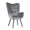 Taupe Velvet Button Tufted Wing Back Accent Chair F8887