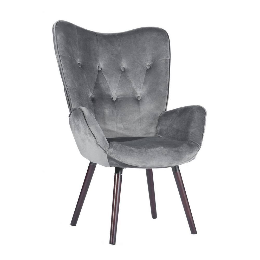 Taupe Velvet Button Tufted Wing Back Accent Chair F8887