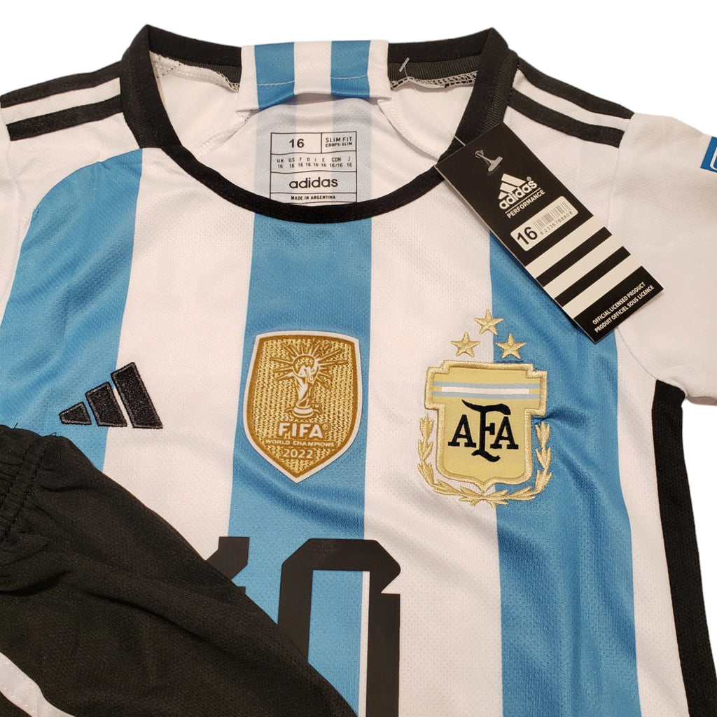 Kids Argentina 2022 Adidas Home Soccer Jersey And Short E125