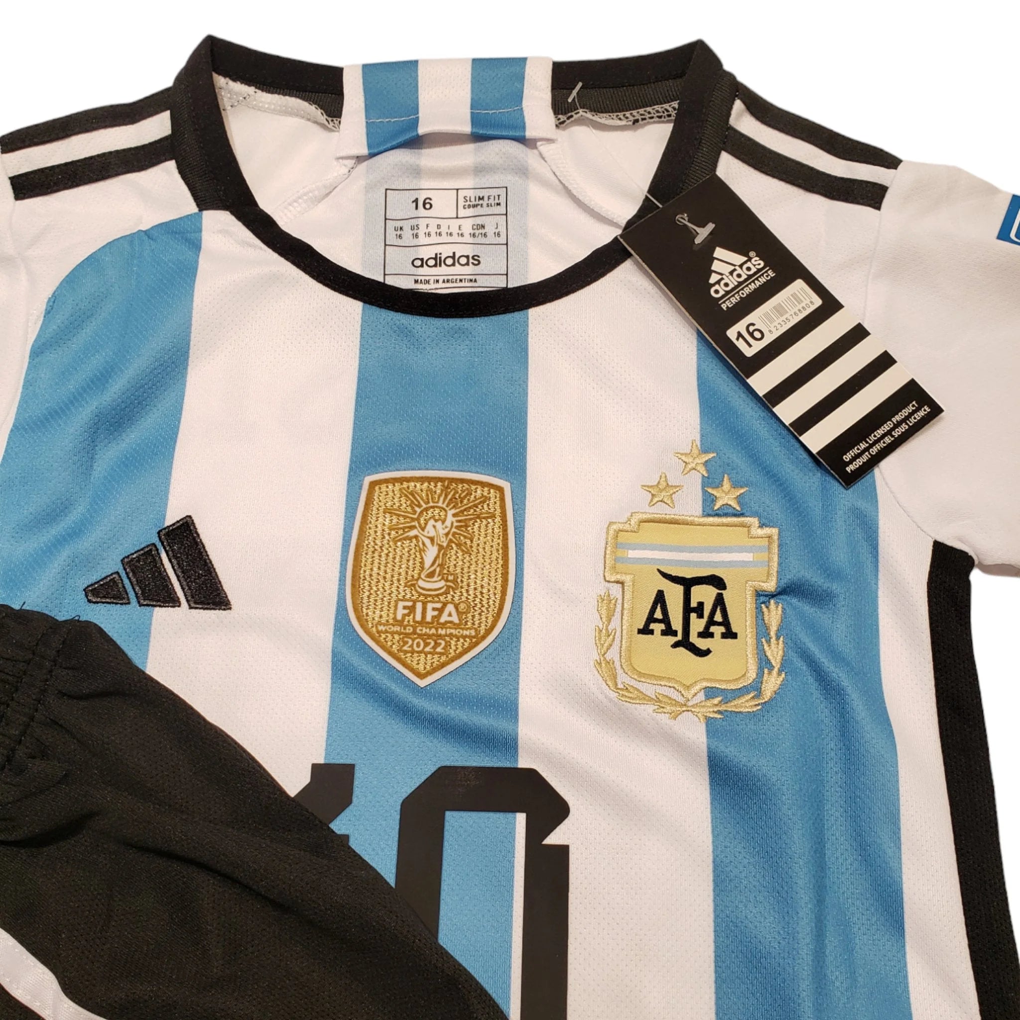 Kids Argentina 2022 Adidas Home Soccer Jersey And Short E125