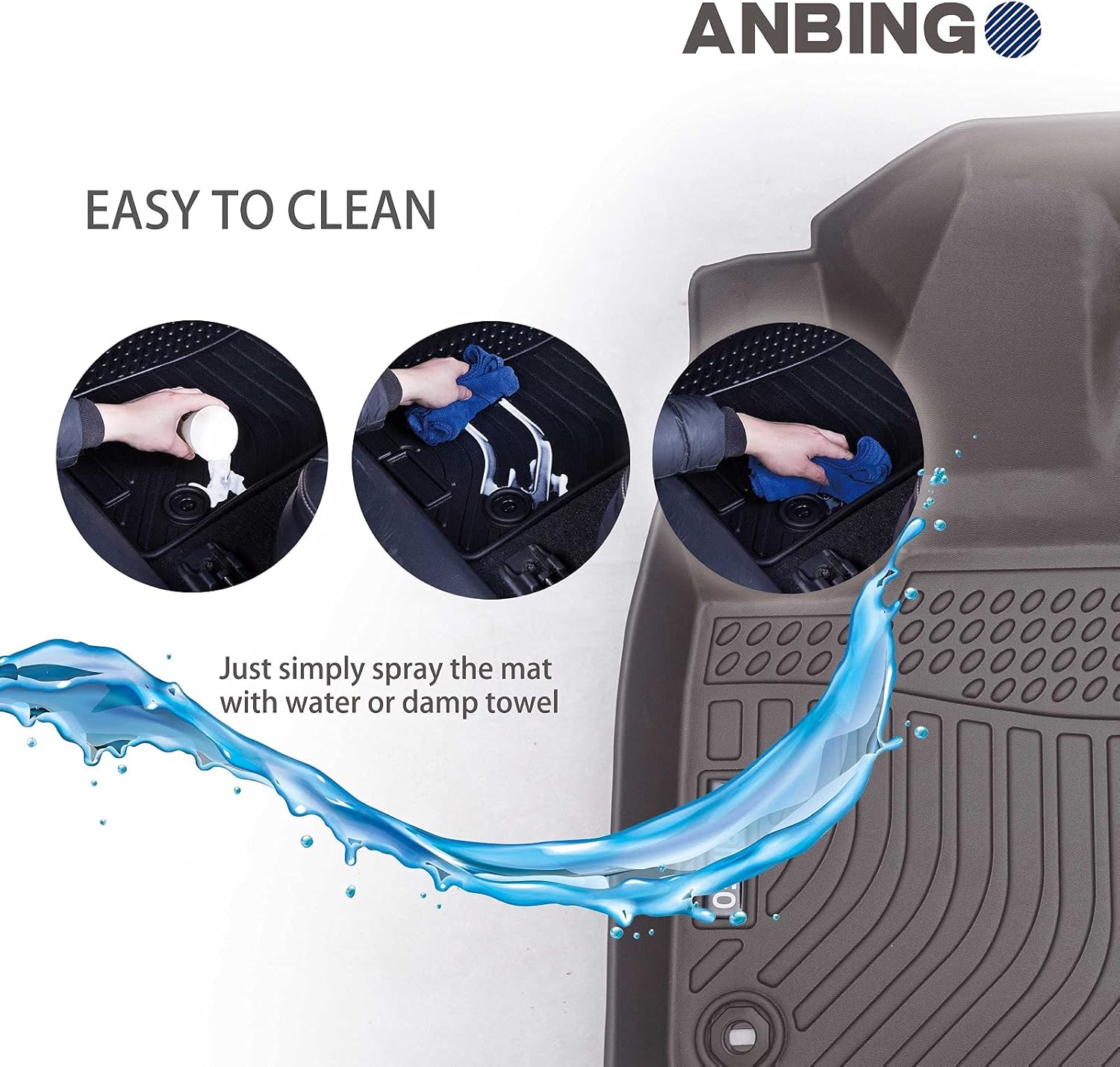 Black Waterproof Heavy Duty TPE Car Floor Mats Full Set P8207