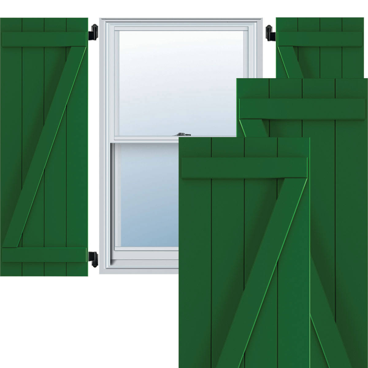 21 1/2x22W x 34x22H PVC Four Board Joined Board-n-Batten Shutters with Z-Bar P233
