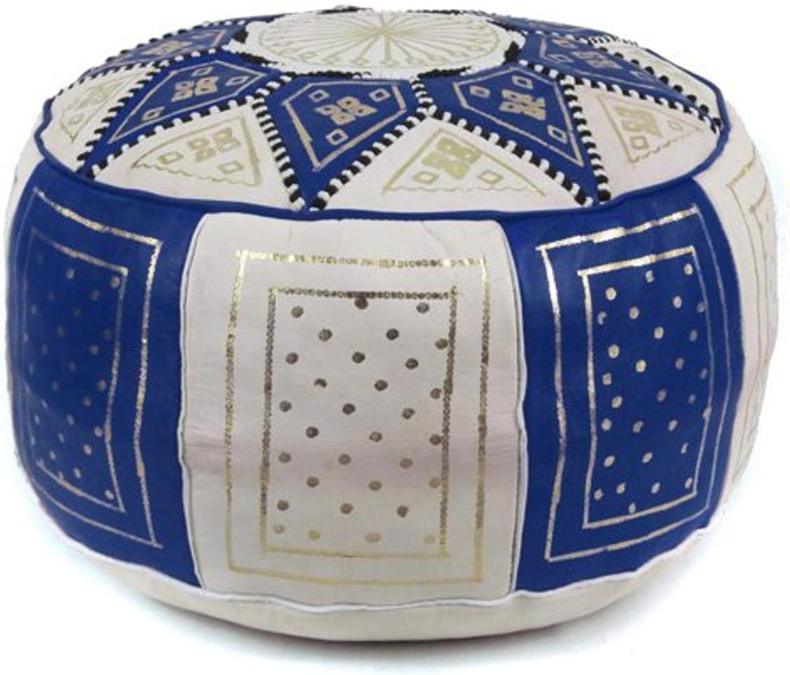 Black/Beige Moroccan Leather Pouf D486