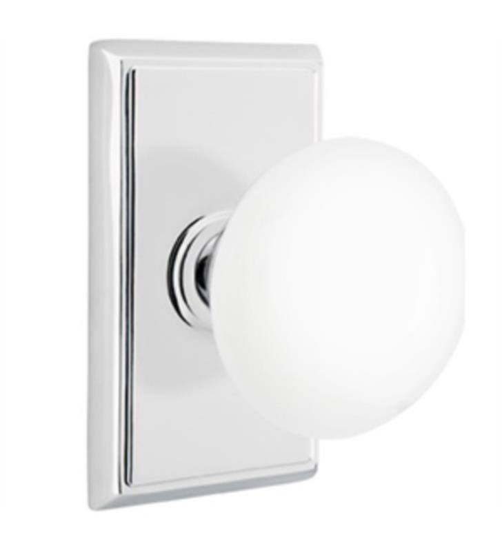 Passage Set with Rectangular Rosette and Knob, Unlacquered Brass R5563