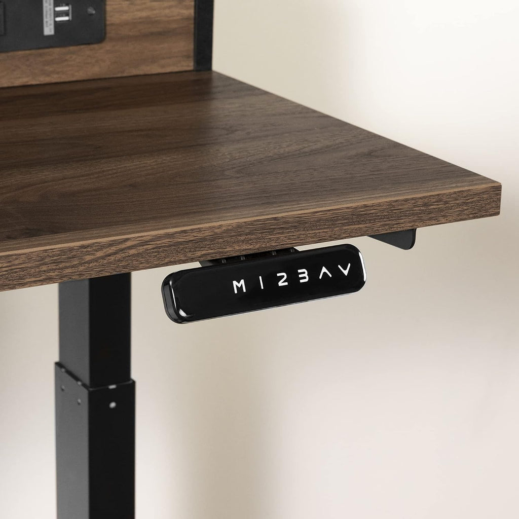 Adjustable Height Standing Desk with Built in Power Bar Natural Walnut, Matte Black Q636490
