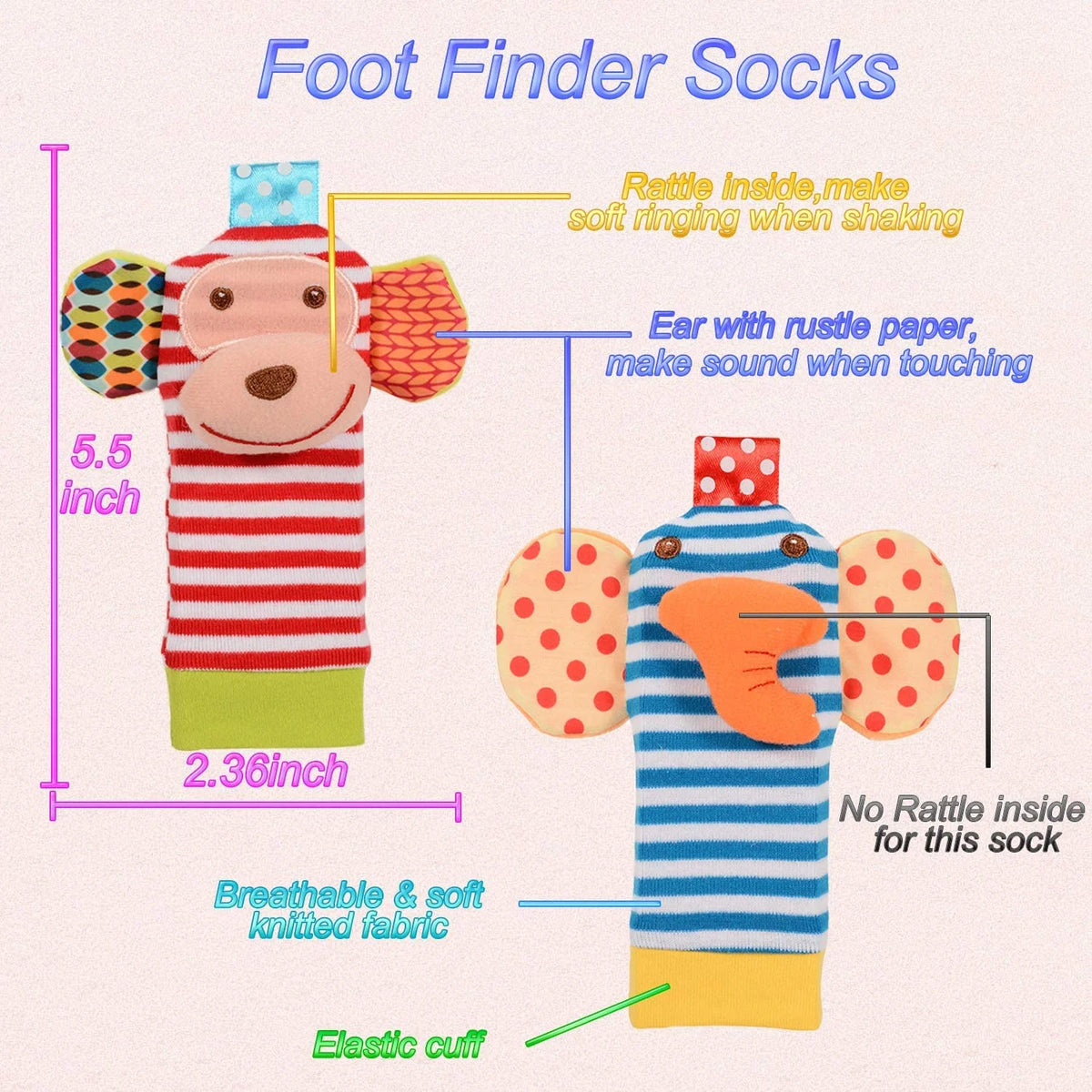 8 Pcs Cotton Baby Wrist Rattle Foot Finder Socks Set U2717