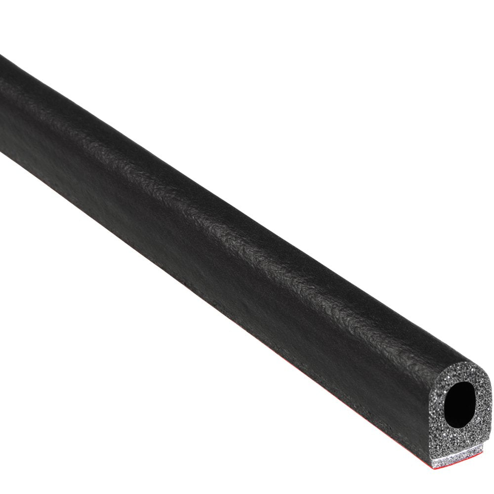 D-Shaped Rubber Seal, .375” Height, .75” Width, 25’ Length, EPDM Foam Seal with Bonded Tape, Black Q3675