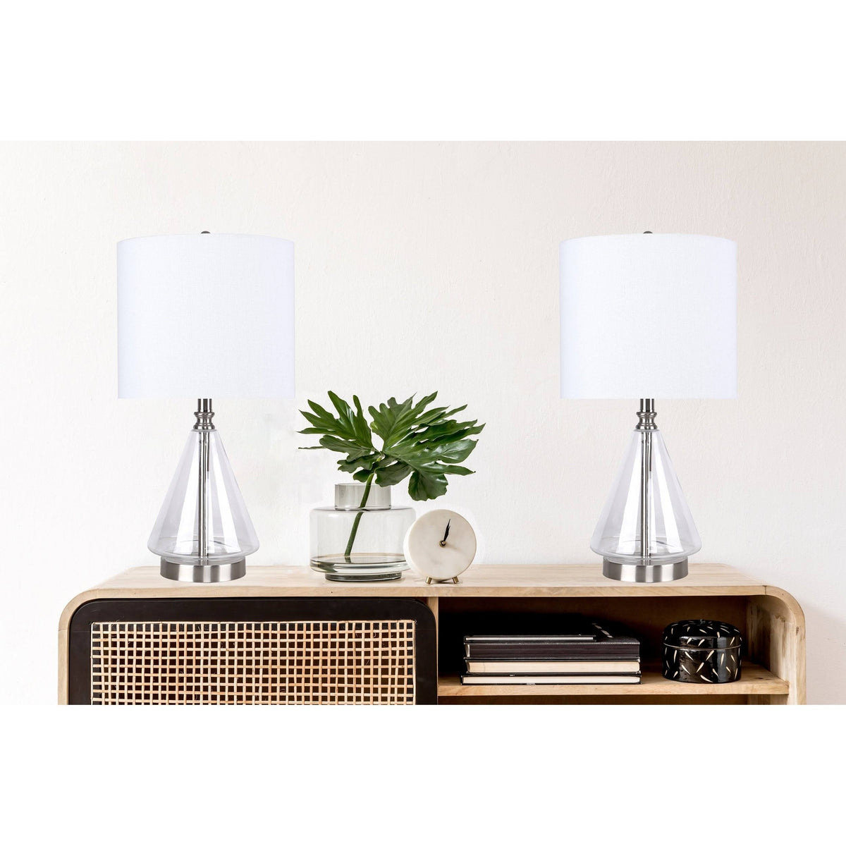 Set of 2 Glass Accent Lamps with Brass Accents N621810