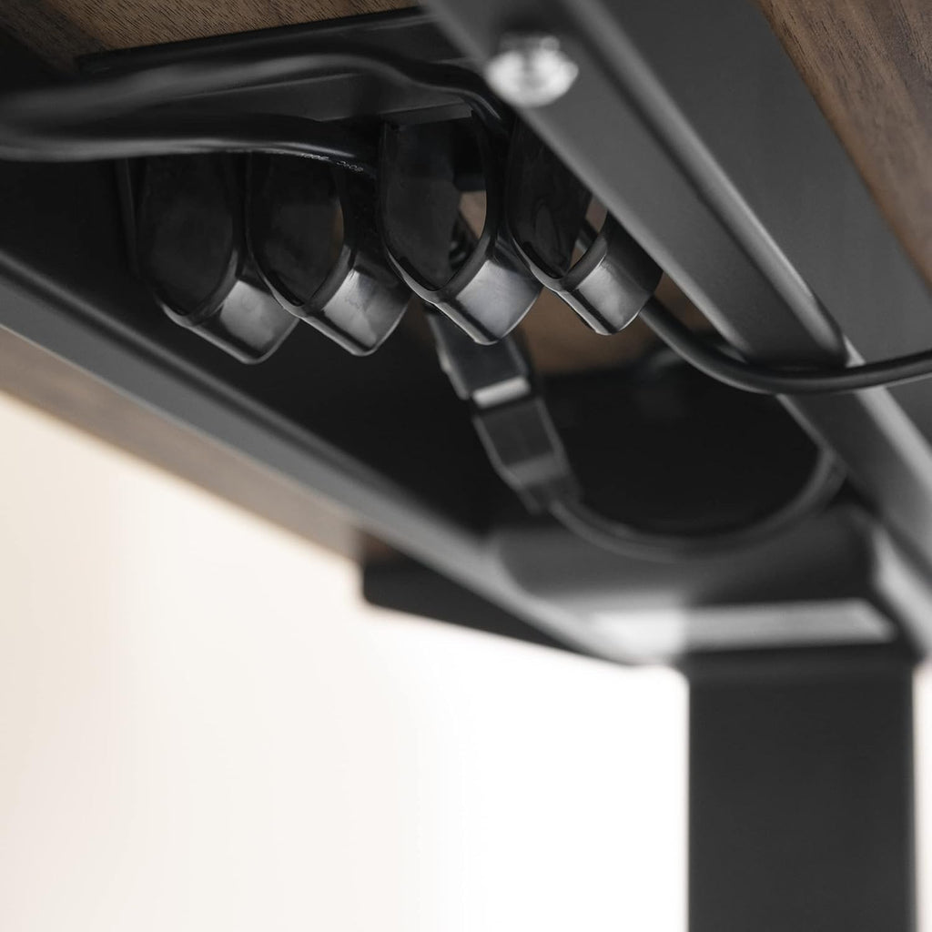 Adjustable Height Standing Desk with Built in Power Bar Natural Walnut, Matte Black Q636490