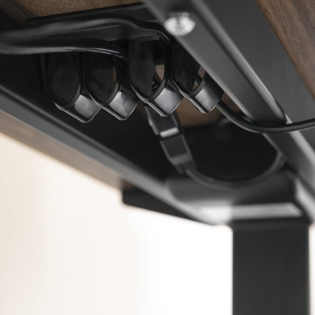 Adjustable Height Standing Desk with Built in Power Bar Natural Walnut, Matte Black Q636490
