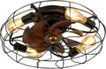 Black Caged Bladeless Ceiling Fan with Lights Remote Control F2976