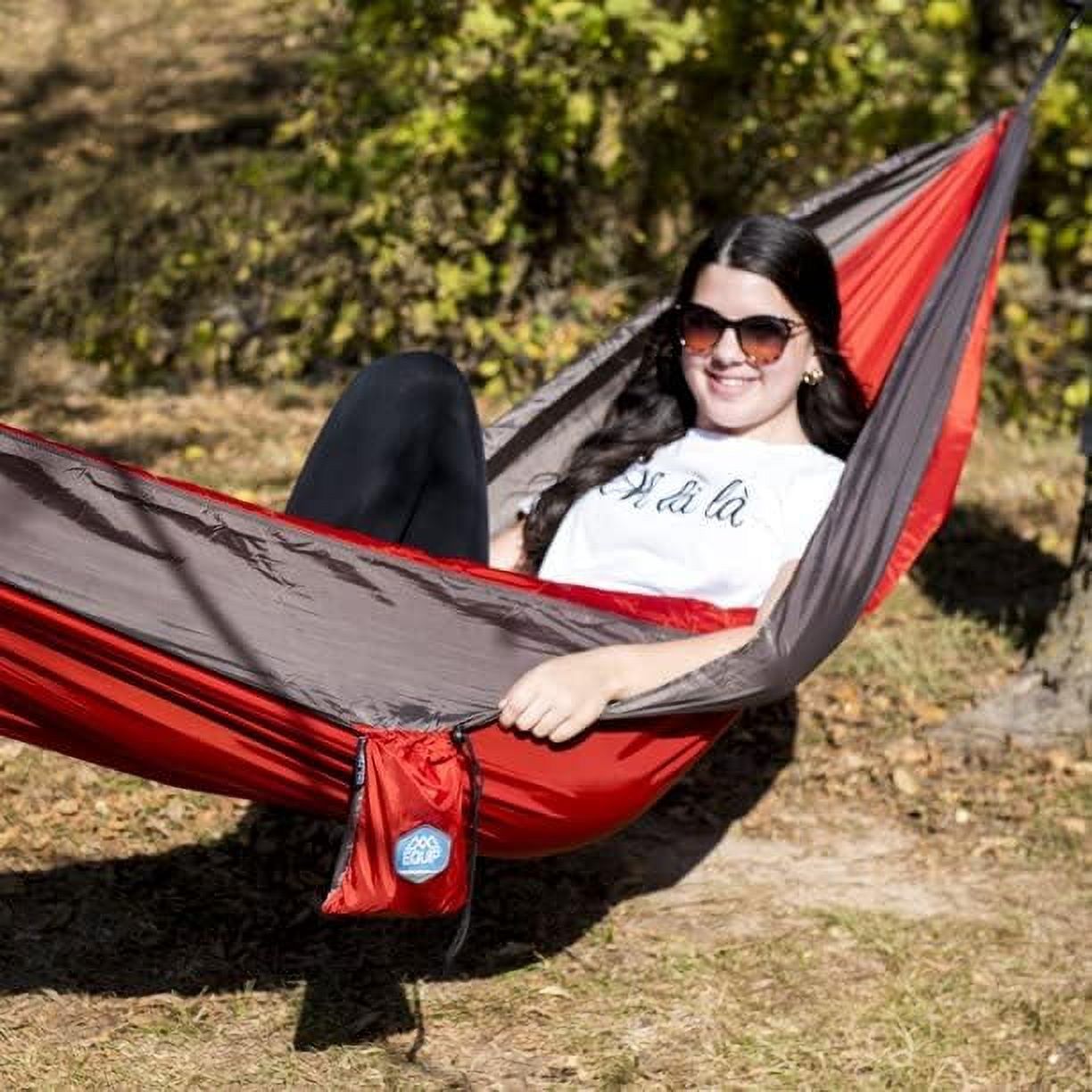 Lightweight Portable Nylon Camping Hammock, 1 Person Red And Taupe B89412