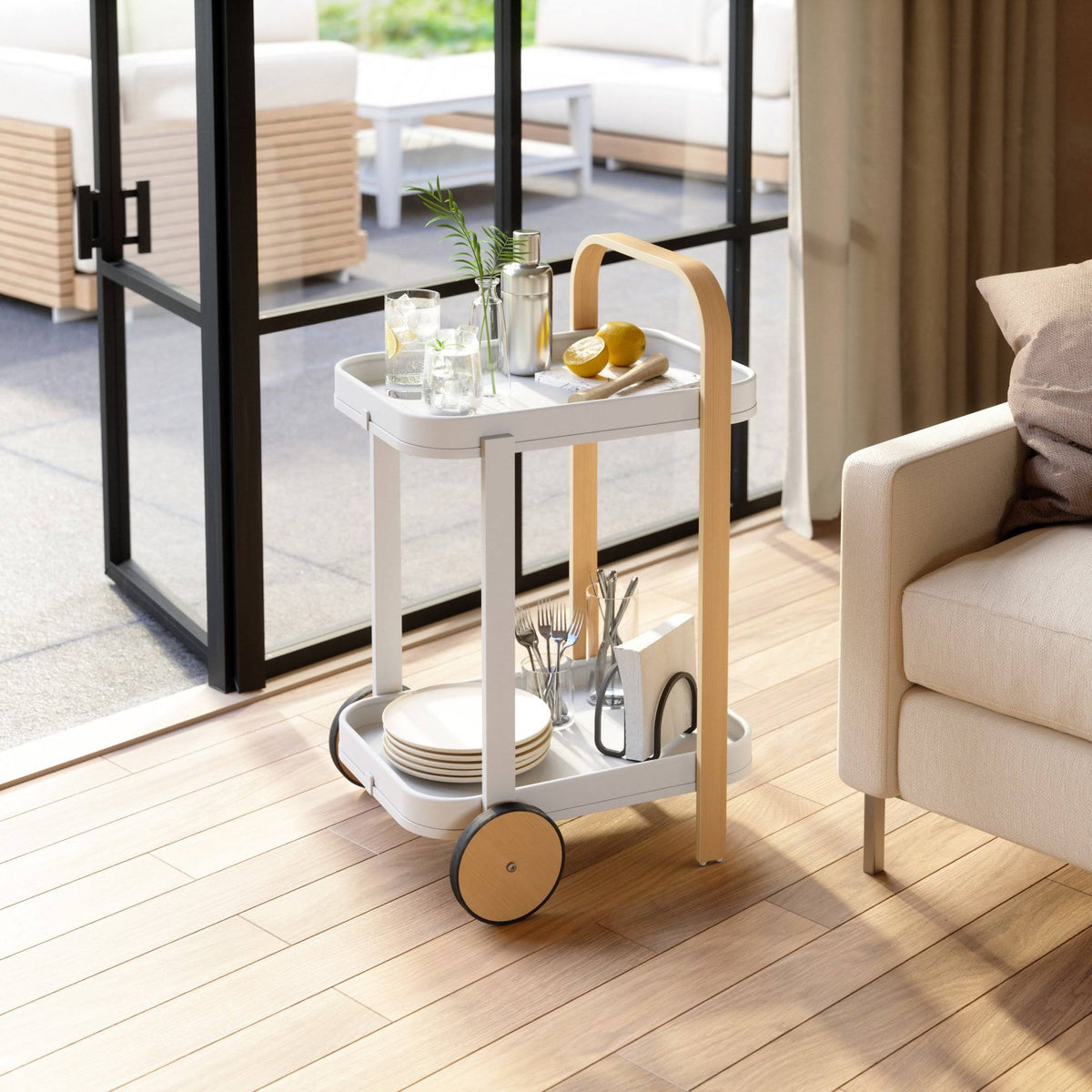 White-Natural Bar & Serving Cart G467136