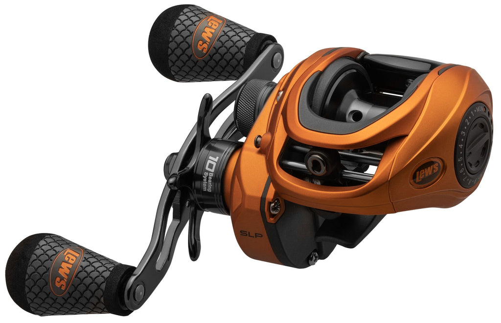 Orange Baitcast Fishing Reel, Right-Hand Retrieve, 7.5:1 Gear Ratio, 10 Bearing System L976301