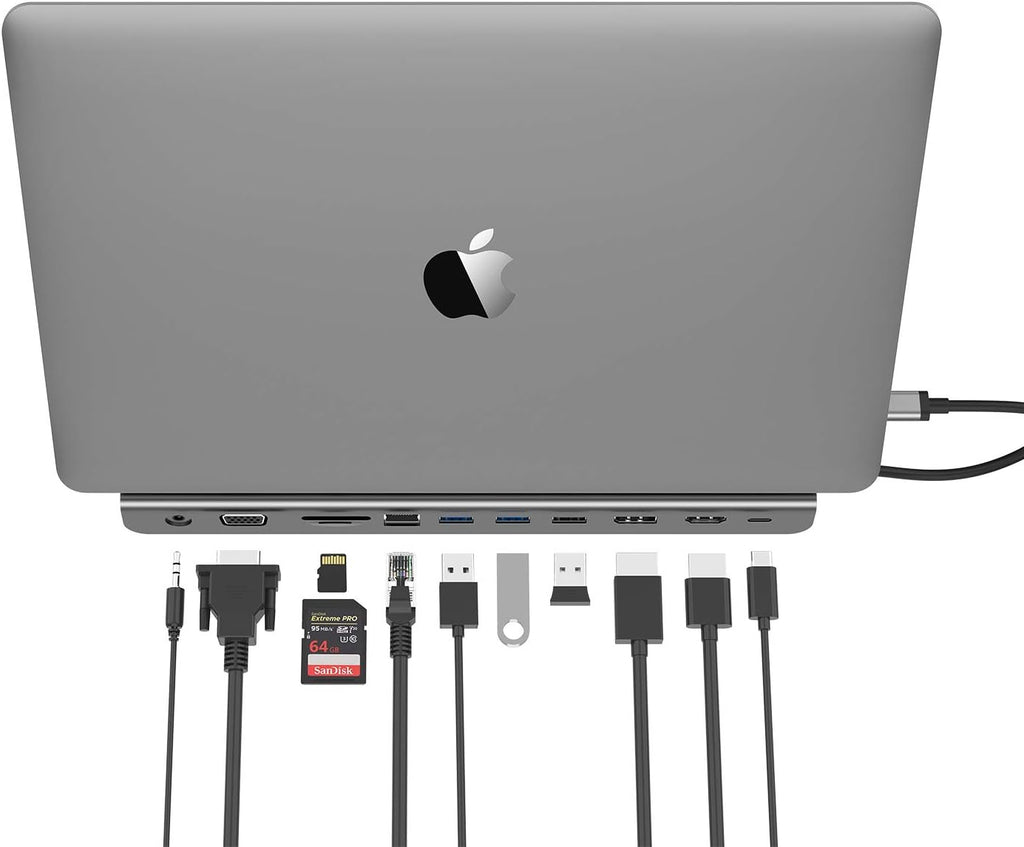 USB C Docking Station with 100W PD, 4K HDMI, DisplayPort, VGA, Ethernet, Card Reader, USB 3.0, Aux Adapter W750