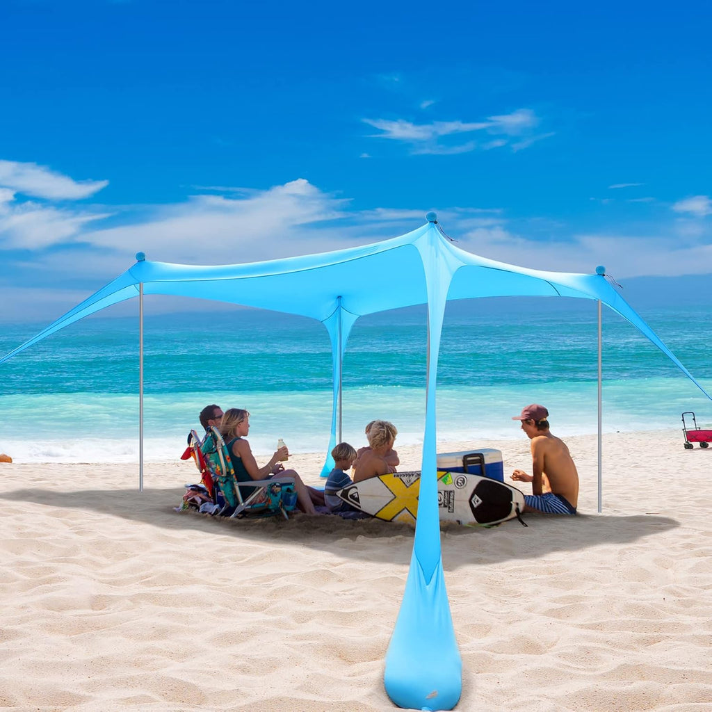 Beach Tent Sun Shelter, 4 Person Pop Up Canopy with Sand Shovel and Tent Pegs B70936