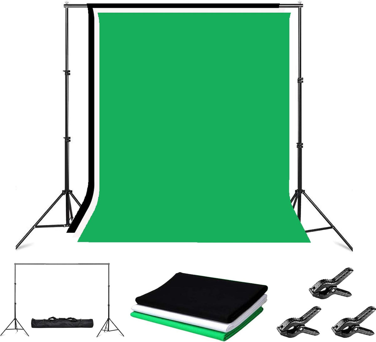 8 x 10ft Adjustable Photo Backdrop Stand with Carry Bag and 3 Clamps W4155