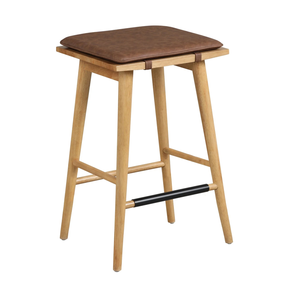 Chestnut Brown Wood Barstool with Leather Removable Cushion T165952