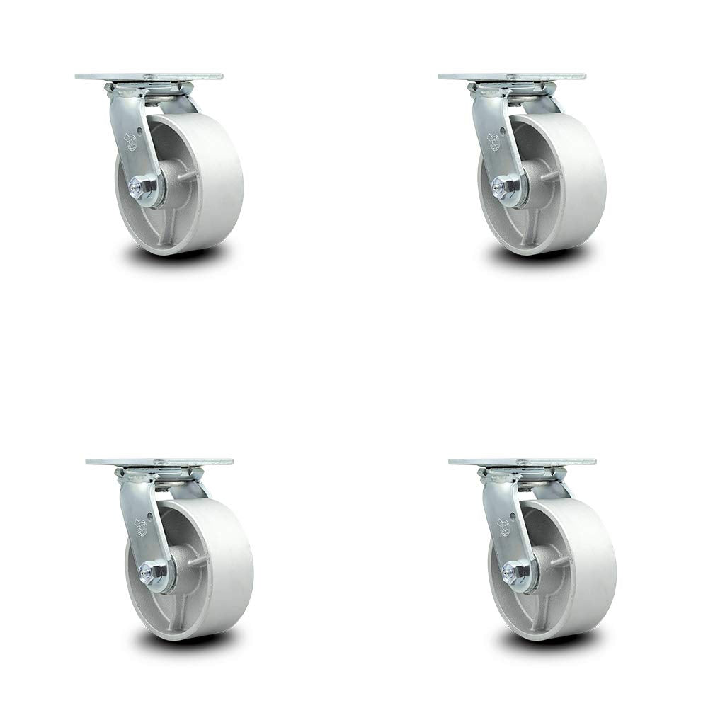 Semi Steel Cast Iron Swivel Top Plate Caster with 6" x 2" Silver Wheel & Top Lock Brake, Pack of 2 T687