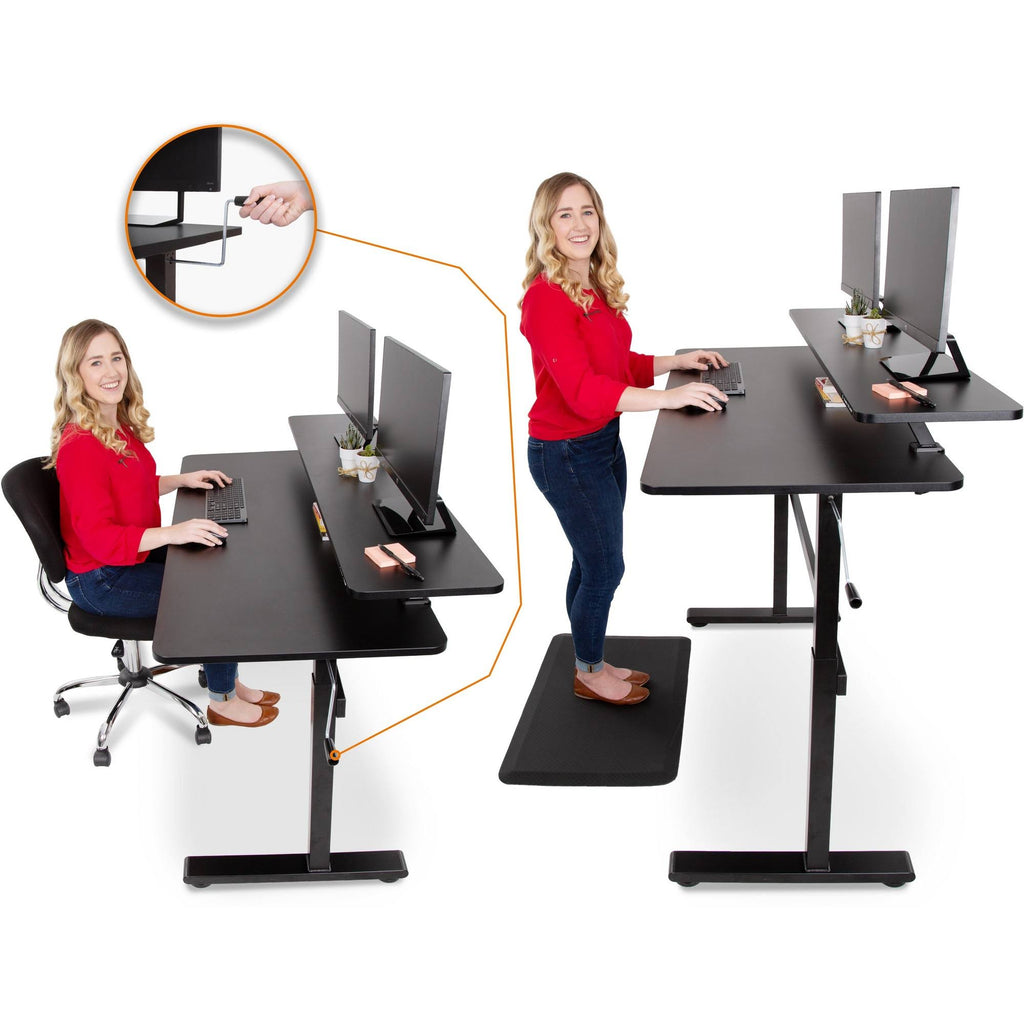 Crank Height Adjustable Standing Desk with Attachable Shelf Y9022