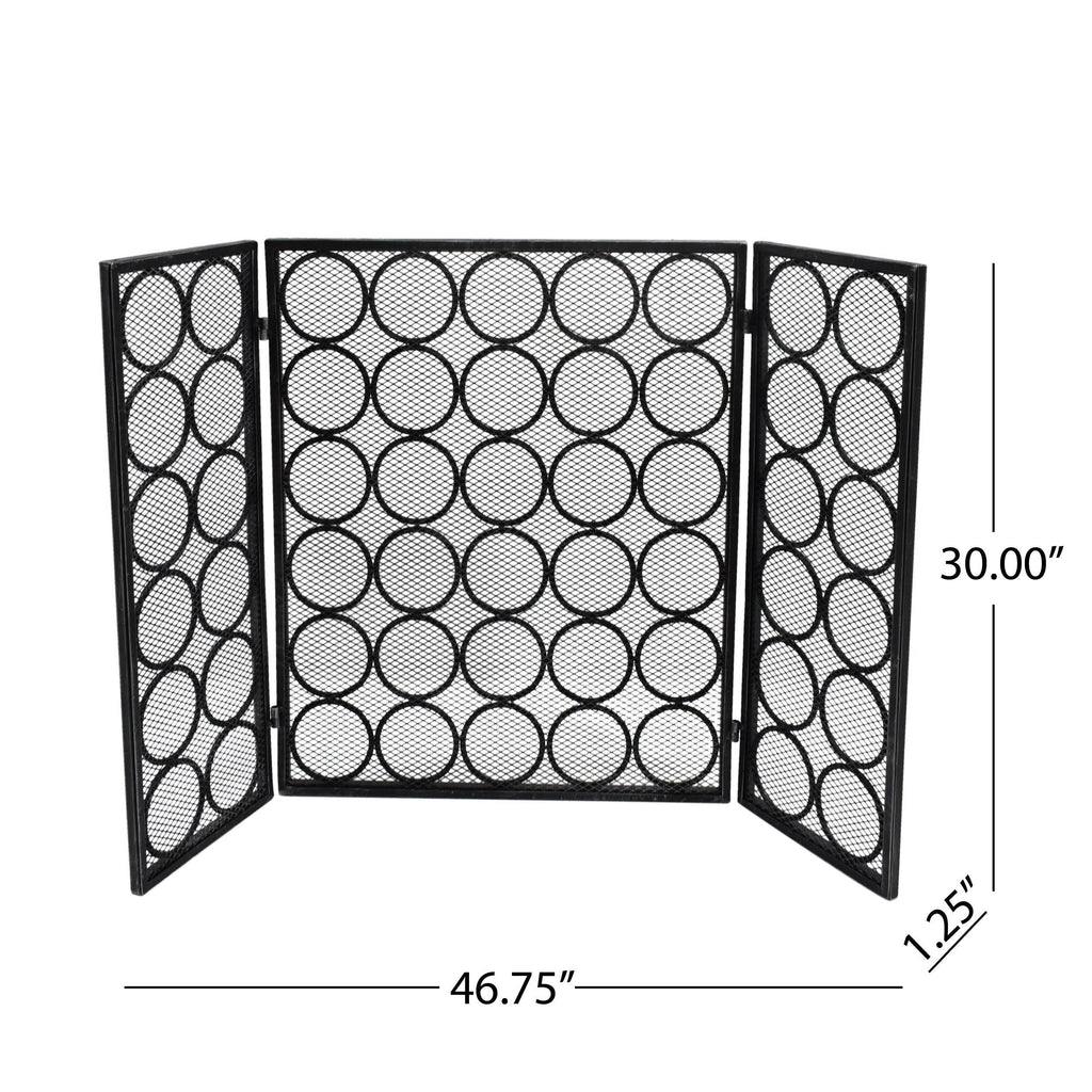 Black Silver Three Panel Iron Firescreen P820416