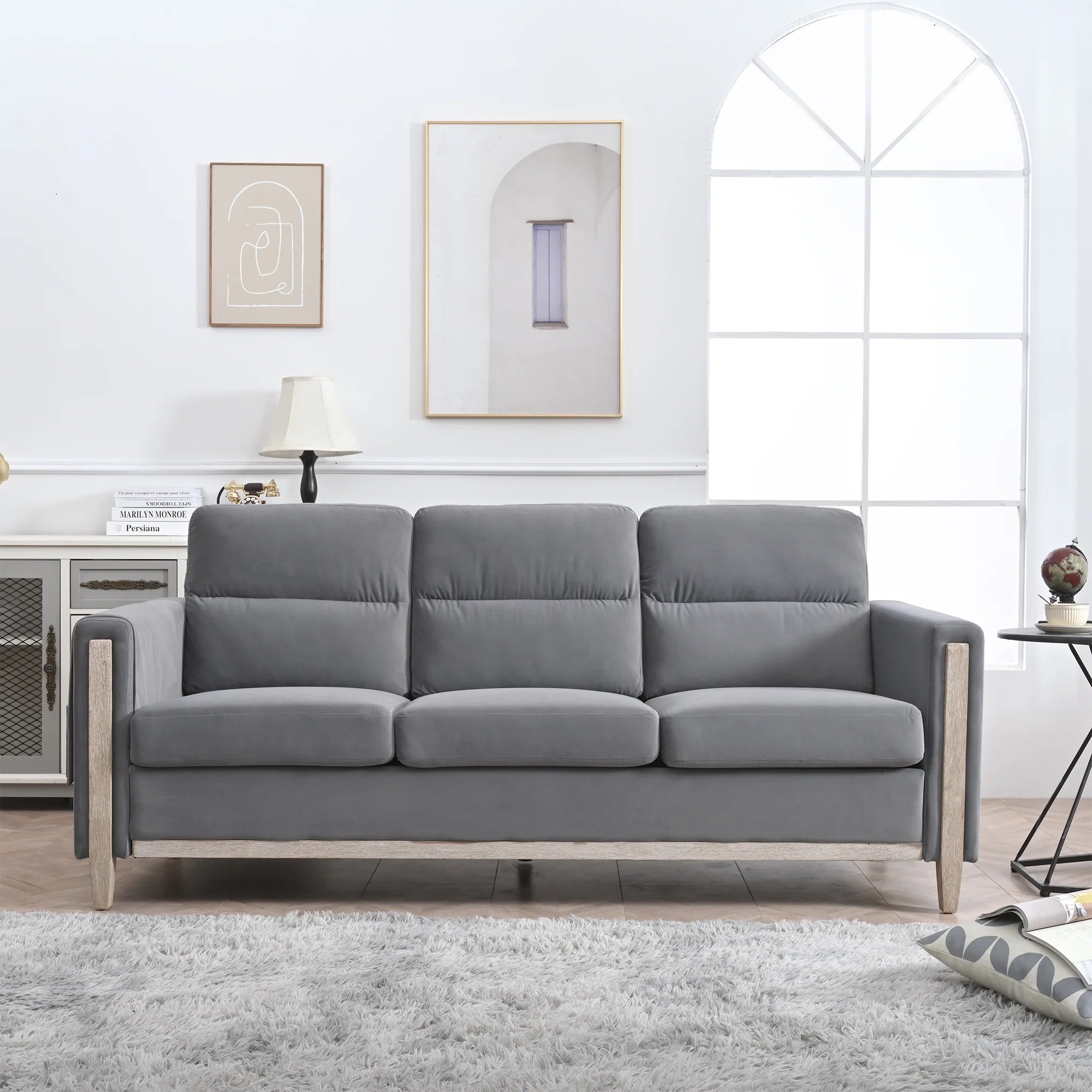 Gray Solid Wood 3-Seater Sofa N69069
