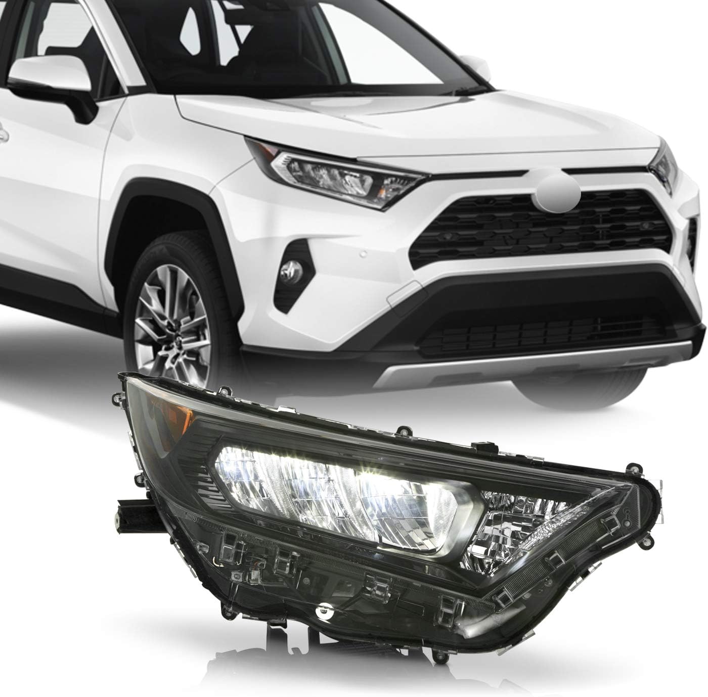 Black Bezel LED Headlights Housing Passenger Side E5262