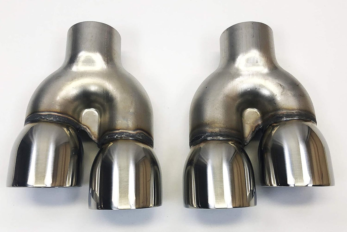 Dual 2.25" Inlet 3.00 X 8.50 Long Round Double Wall Stainless Exhaust Tips K99459