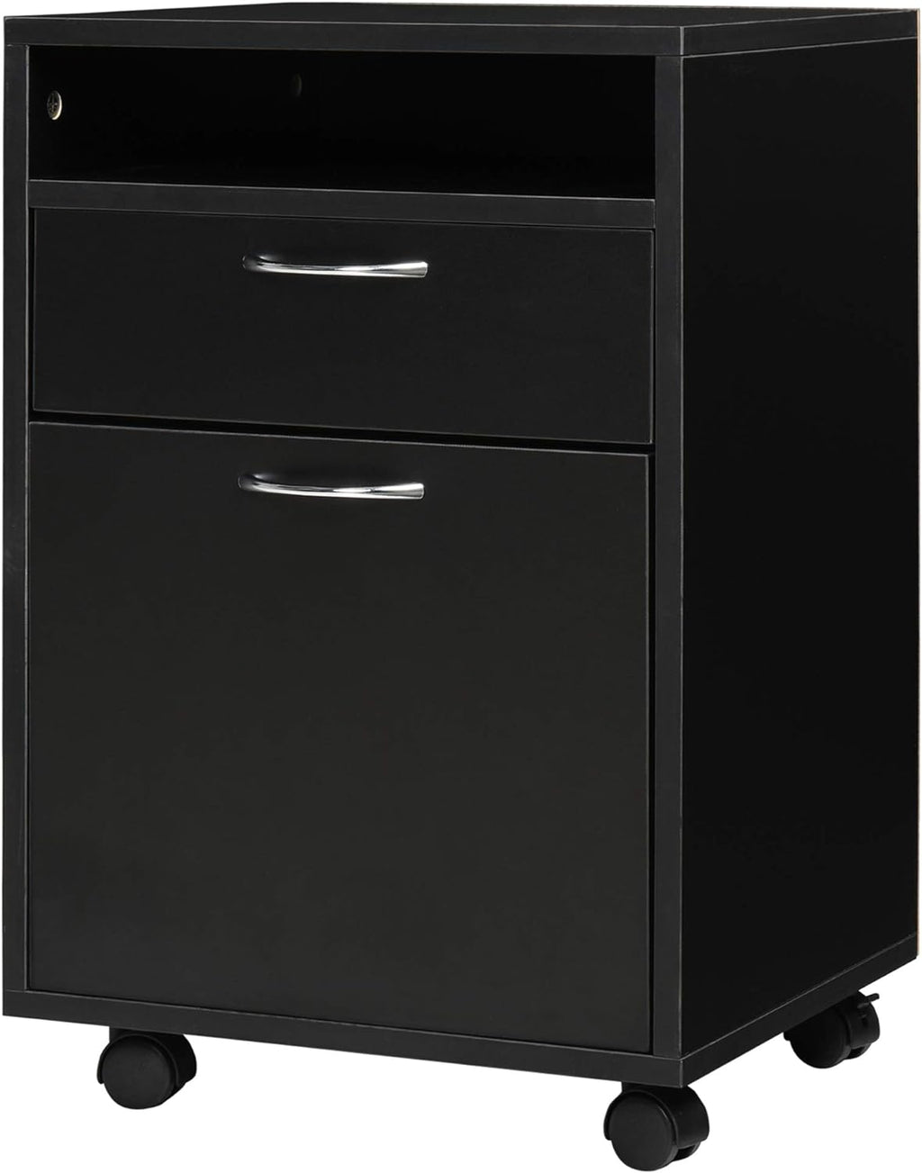 Black Mobile File Cabinet with Lockable Drawer N451