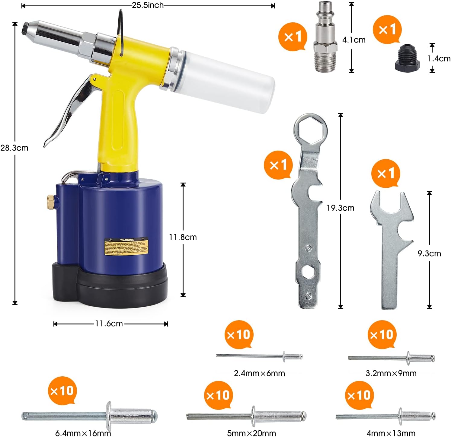 Pneumatic Air Riveter with 50pcs Open End Blind Rivet, Pack of 2 Z532
