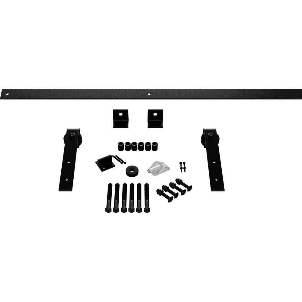 Matte Black Barn Door Hardware Set with 5 ft Track F27489
