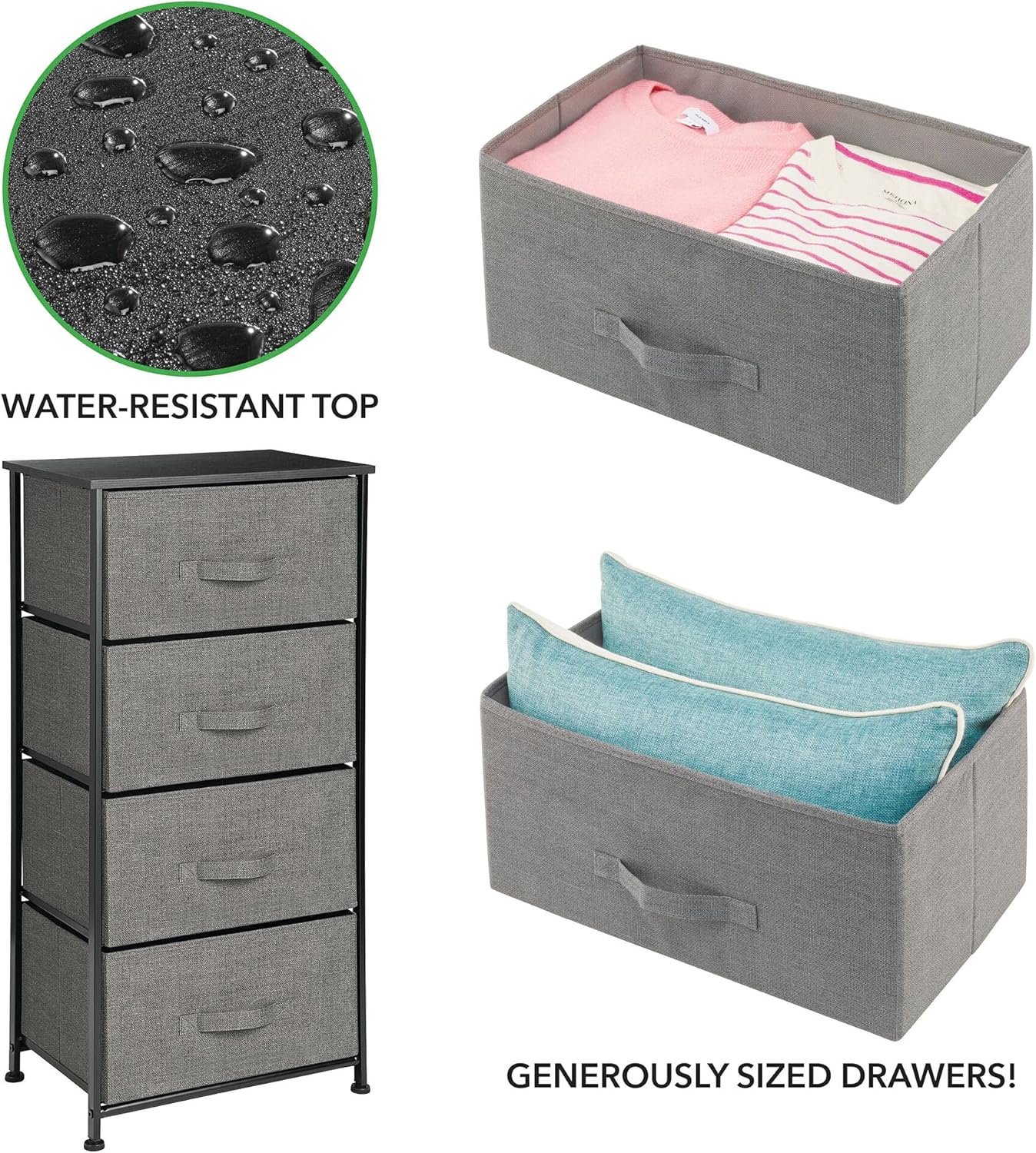 Charcoal Gray/black 4 Drawer Vertical Dresser Storage Tower B780