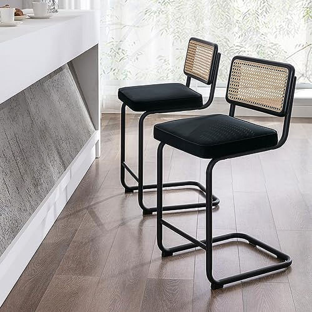 Black Velvet Counter Height Barstools Set of 2 I17611