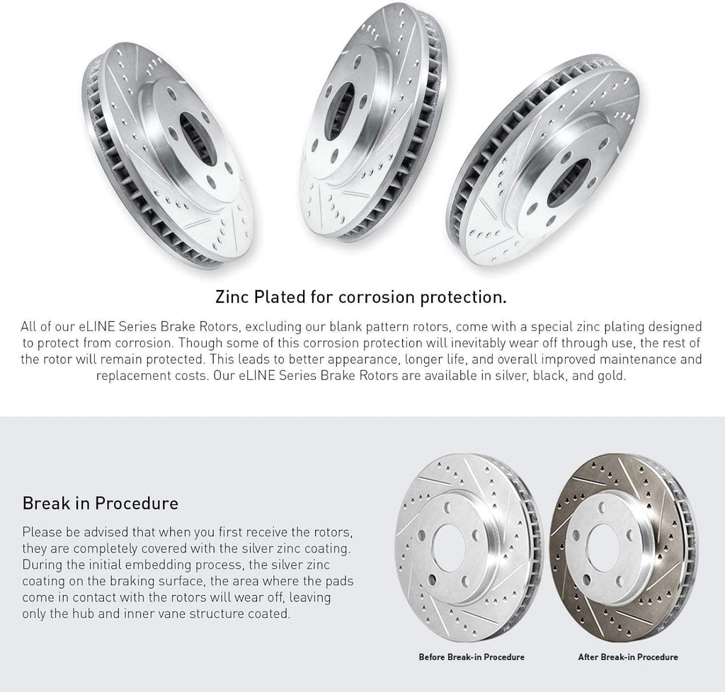 Front Rear Brake Rotors Drilled and Slotted Silver with Semi Metallic Brake Pads W698